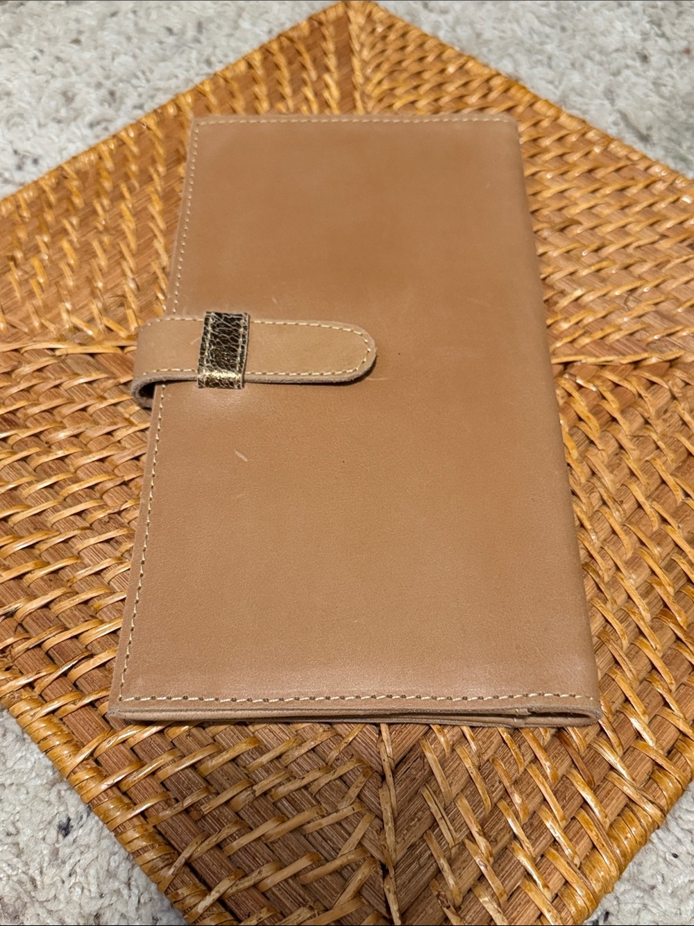 Sseko Tan Leather Long Wallet with gold closure loop